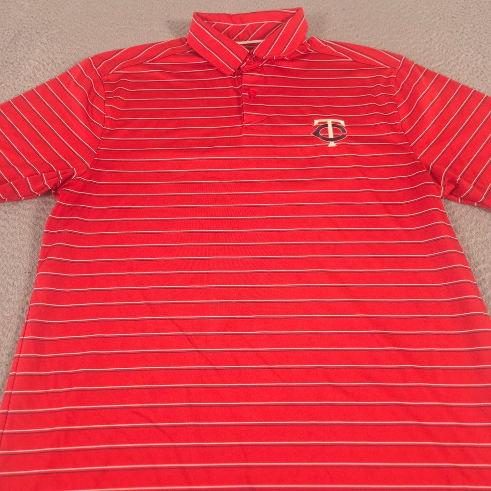 Under Armour Polo Shirt Mens Medium Red Minnesota Twins MLB Striped HeatGear